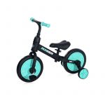 Bicicleta 2in1, Cu pedale, Fara pedale, RUNNER, Cu roti auxiliare, Black & Turquoise