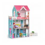 Casuta de papusi inalta din lemn cu mobilier si gradina, Ecotoys W06A379