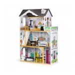 Casuta de papusi inalta din lemn cu mobilier si lift, Ecotoys W06A400