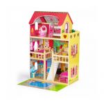 Casuta de papusi inalta din lemn cu mobilier si piscina, Ecotoys W06A333E