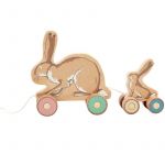 Rainbow Designs - Jucarie de tras din lemn GHMILY cu 2 iepurasi