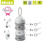 Recipient lapte praf, Beaba, 3 compartimente, 90 ml, Fara BPA, Gri