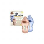 Pachet biberoane anticolici,Tommee Tippee, Include 2 biberoane si 2 tetine, PP, Fara BPA, 340 ml, 0 luni+, Albastru/Roz