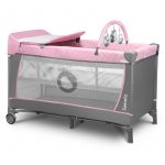 Patut pliant, Lionelo, Flower, Cu doua nivele, Cu arcada, Geanta transport, Masuta de infasat, Bara cu jucarii, Fereastra laterala, 120x60 cm, Conform cu standardele europeane de securitate EN 716 si EN12221, Roz