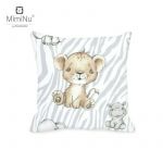 Perna clasica de dormit, MimiNu, Cu husa detasabila cu fermoar, Din bumbac certificat Oeko Tex Standard 100, 40x40 cm, Safari Natural