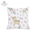 Perna clasica de dormit, MimiNu, Cu husa detasabila cu fermoar, Din bumbac certificat Oeko Tex Standard 100, 40x40 cm, Sweet Deer Pink