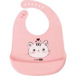 Baveta, FreeON, Moale, Din silicon fara BPA, Cu buzunar, 31 x 24 cm, Cat Pink