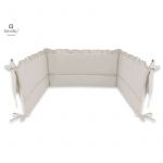 Aparatoare pentru patut, MimiNu, Cu volanase, Din bumbac certificat Oeko Tex Standard 100, 180x30 cm, Cu panglici, Colectia Royal, Beige