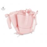 Aparatoare pentru patut, MimiNu, Cu volanase, Din bumbac certificat Oeko Tex Standard 100, 180x30 cm, Cu panglici, Colectia Royal, Powder Pink