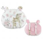 Perna bebelusi, MimiNu, Ursulet, Multifunctionala, Cu doua fete, Tesatura pufoasa minky si bumbac, Materiale certificate Oeko Tex Standard 100, Minky Pink/ Sweet Deer Pink