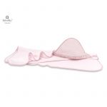 Prosop cu gluga, MimiNu, Mare, Cu volanas, Dimensiune 100x100 cm, Din bumbac si thermo fleece, Materiale certificate Oeko Tex Standard 100, Colectia Royal, Powder Pink