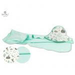 Prosop cu gluga, MimiNu, Mare, Dimensiune 100x100 cm, Din bumbac si thermo fleece, Materiale certificate Oeko Tex Standard 100, Forest Friends Mint