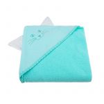 Prosop cu gluga, Qmini, Cu urechi, Din bumbac, Dimensiune mare 80x80 cm, Aqua Cat