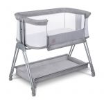 Patut co-sleeper, Lionelo, Luna, 2 in 1, Cu laterala culisanta, Cu setare unghiulara, Cu roti, Reglabil in 6 pozitii pe inaltime, Gri deschis