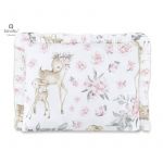 Perna clasica de dormit, MimiNu, Cu volanas, Cu husa detasabila cu fermoar, Din bumbac certificat Oeko Tex Standard 100, Pentru patut, carucior, balansoar, 30x40 cm, Sweet Deer Pink