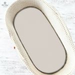 Cearceaf cu elastic, MimiNu, Pentru landou, carucior si cosulet, Dimensiune 80x35 cm, Din bumbac certificat Oeko Tex Standard 100, Colectia Royal, Beige