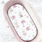 Cearceaf cu elastic, MimiNu, Pentru landou, carucior si cosulet, Dimensiune 80x35 cm, Din bumbac certificat Oeko Tex Standard 100, Design, Pink Ballerina