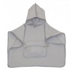 Amy - Prosop din bumbac muselina cu gluga si buzunar pentru bebelusi si copii, Poncho, Gri, 60x65 cm