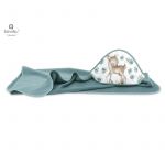 Prosop cu gluga, MimiNu, Mare, Dimensiune 100x100 cm, Din bumbac si thermo fleece, Materiale certificate Oeko Tex Standard 100, Sweet Deer Mint