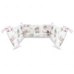 Aparatoare pentru patut, Qmini, Din bumbac certificat Oeko Tex Standard 100, 180x30 cm, Cu panglici, Teddy Bear and Friends Pink