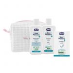Set 3 in 1, Chicco, Sampon de corp, Sampon de Par, Sapun, Pentru bebelusi, In geanta cu fermoar, Roz