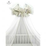 Baldachin mare din tull + suport metalic, MimiNu, Cu funda din bumbac, Dimensiune 400x170 cm, Materiale certificate Oeko Tex Standard 100, Design, Seal Beige