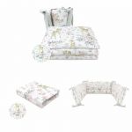 Set lenjerie, MimiNu, Cu 3 piese + Aparatoare pentru patut + cearceaf patut 120x60 cm, Din bumbac certificat Oeko Tex Standard 100, Sweet Deer Pink