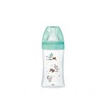 Biberon Dodie Initiation+, STICLA, 270 ml, 0-6 luni, debit 2, 3 viteze, Anti-colici, tetina rotunda, VERDE, PĂSĂRI