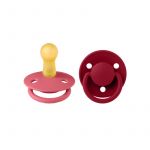 BIBS - Set 2 suzete De Lux Latex, tetina rotunda, 6 luni +-Coral/Ruby