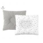 Perna bebelus, MimiNu, Profilata, Cu doua fete, Cu functie anti-soc, Pufoasa, Din catifea si bumbac, Materiale certificate Oeko Tex Standard 100, 23x26 cm, Velvet Mini Gray Stars