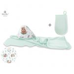 Set prosop mare cu gluga, MimiNu, Dimensiune 100x100 cm + Manusa de baie bebelusi, 12x21 cm, Materiale certificate Oeko Tex Standard 100, Lulu Natural