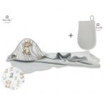 Set prosop mare cu gluga, MimiNu, Dimensiune 100x100 cm + Manusa de baie bebelusi, 12x21 cm, Materiale certificate Oeko Tex Standard 100, Safari Natural