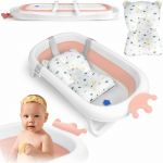 Cadita pliabila, Ricokids, Pentru bebelusi, cu Dop Senzor de temperatura, suport antiderapant, Perna Reductoare, 728000, Roz