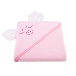 Prosop cu gluga, Qmini, Cu urechi, Din bumbac, Dimensiune mare 80x80 cm, Pink Piggy