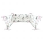 Aparatoare pentru patut, Qmini, Din bumbac certificat Oeko Tex Standard 100, 210x30 cm, Cu panglici, Elephants on Rainbow Pink