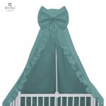 Baldachin, MimiNu, Pentru patut, Cu funda si volanas, 210x145 cm, Material certificat Oeko Tex Standard 100, Colectia Royal, Nepal Green