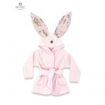 Halat de baie, MimiNu, Cu urechi, 2 - 5 ani, Moale, Cu buzunare, Cu cordon, Din bumbac si thermo fleece, Materiale certificate Oeko Tex Standard 100, Design, Little Ballerina Pink