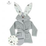 Halat de baie, MimiNu, Cu urechi, 2 - 5 ani, Moale, Cu buzunare, Cu cordon, Din bumbac si thermo fleece, Materiale certificate Oeko Tex Standard 100, Forest Friends Mint