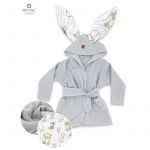 Halat de baie, MimiNu, Cu urechi, 2 - 5 ani, Moale, Cu buzunare, Cu cordon, Din bumbac si thermo fleece, Materiale certificate Oeko Tex Standard 100, Safari Natural