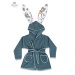 Halat de baie, MimiNu, Cu urechi, 2 - 5 ani, Moale, Cu buzunare, Cu cordon, Din bumbac si thermo fleece, Materiale certificate Oeko Tex Standard 100, Sweet Deer Mint