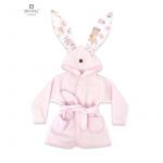 Halat de baie, MimiNu, Cu urechi, 2 - 5 ani, Moale, Cu buzunare, Cu cordon, Din bumbac si thermo fleece, Materiale certificate Oeko Tex Standard 100, Sweet Deer Pink