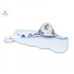 Prosop cu gluga, MimiNu, Mare, Dimensiune 100x100 cm, Din bumbac si thermo fleece, Materiale certificate Oeko Tex Standard 100, Design, Pirates Blue