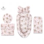 Set 4 in 1 Cosulet bebelus, MimiNu, Baby Cocoon 75x55 cm, Husa bumbac, Din bumbac certificat Oeko Tex Standard 100, Cu paturica 50x70 cm, Cu salteluta, Cu perna fluture, Design, Little Ballerina Pink