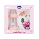 Set cadou Chicco Lovely Baby Boy (biberon, suzeta, lantisor), pink (roz), 0luni+