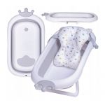 Cadita pliabila, Primabobo, Korona, Cu suport anatomic si scurgere, Senzor temperatura, Conform cu standardul european de securitate EN71, 85 x 48 x 21 cm, Gri