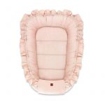 Cosulet bebelus, MimiNu, Pentru dormit, Baby Nest 55 x 75 cm, Cu Volanase, Din catifea, Magnolia