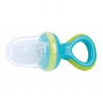 Dispozitiv de hranire, Nuby pentru fructe si legume, Include capac de protectie, 6+ luni, Albastru/Verde