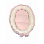 Cuib baby nest bebelusi cu volanase roz pal - stelute roz pe alb LUX