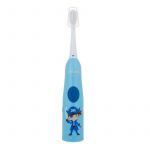 Periuta de dinti electrica, Chicco, Design ergonomic, Cu peri ultra fini, Include 2 capete de schimb + capac de protectie, Cu alimentare pe baza de baterii, 6.5x3.3x24 cm, 3 ani+, Albastru
