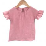 Tricou cu volanase la maneci pentru copii, din muselina, Blushing Pink , 12-18 luni